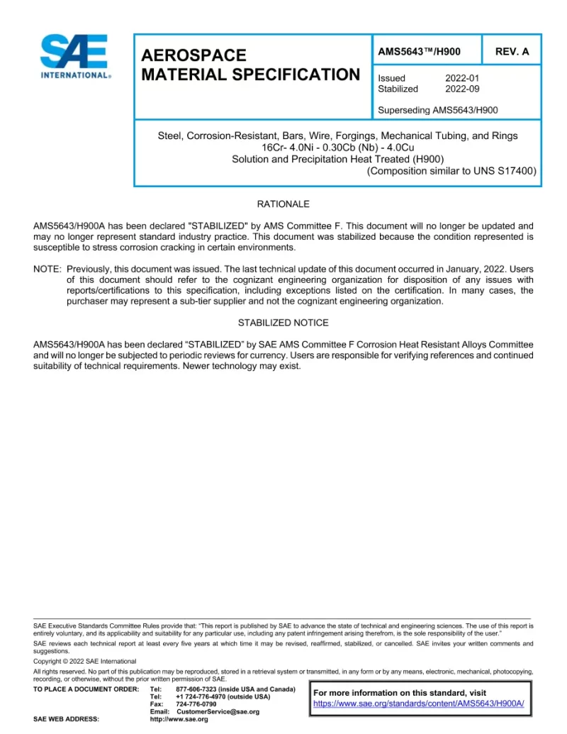 SAE AMS5643/H900A pdf