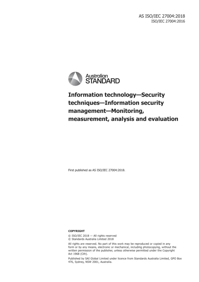 AS ISO/IEC 27004:2018 pdf