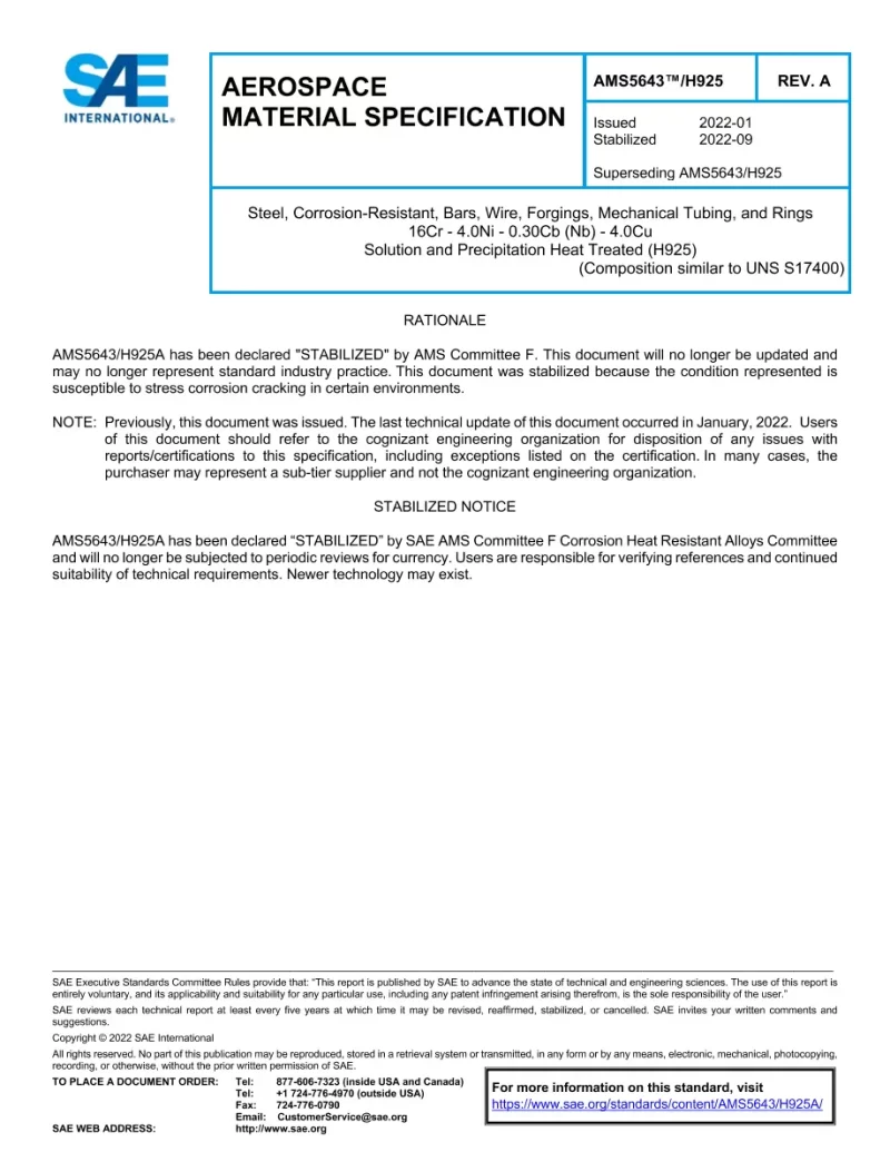 SAE AMS5643/H925A pdf