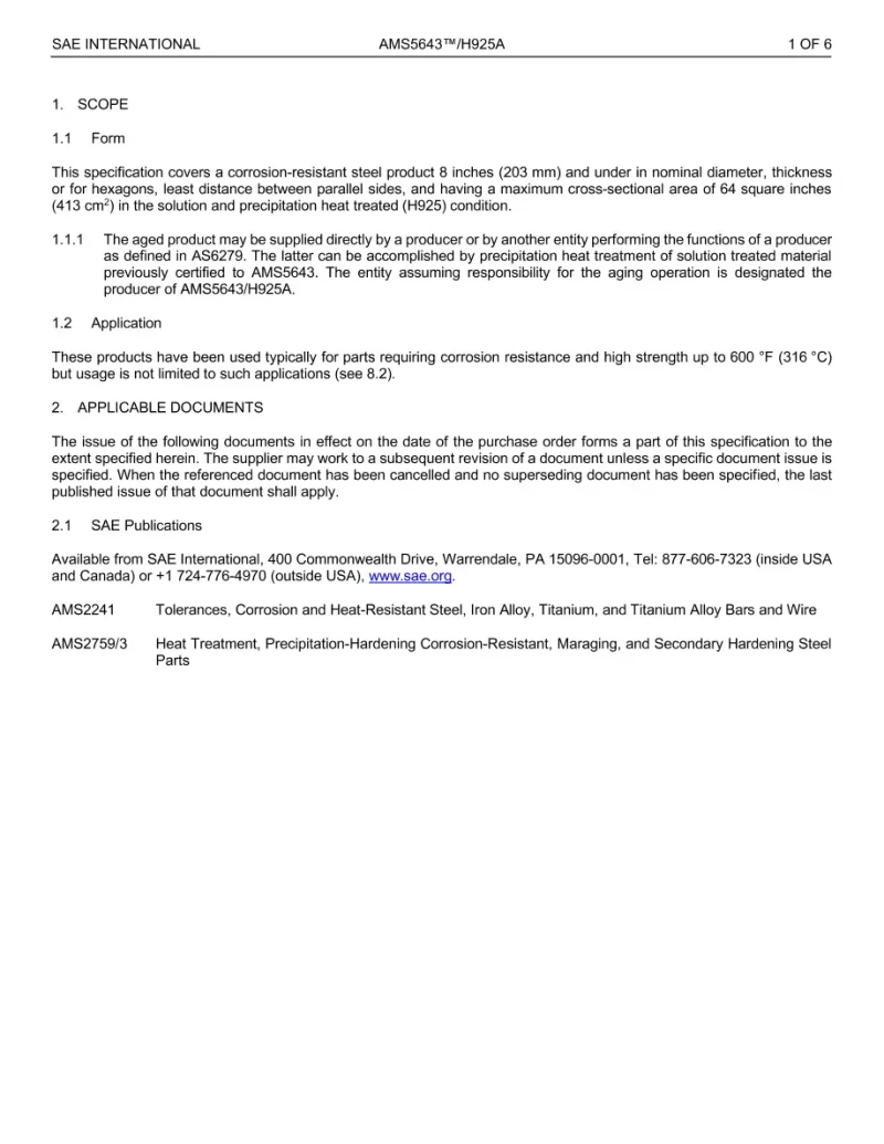 SAE AMS5643/H925A pdf