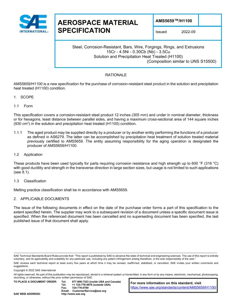 SAE AMS5659/H1100 pdf